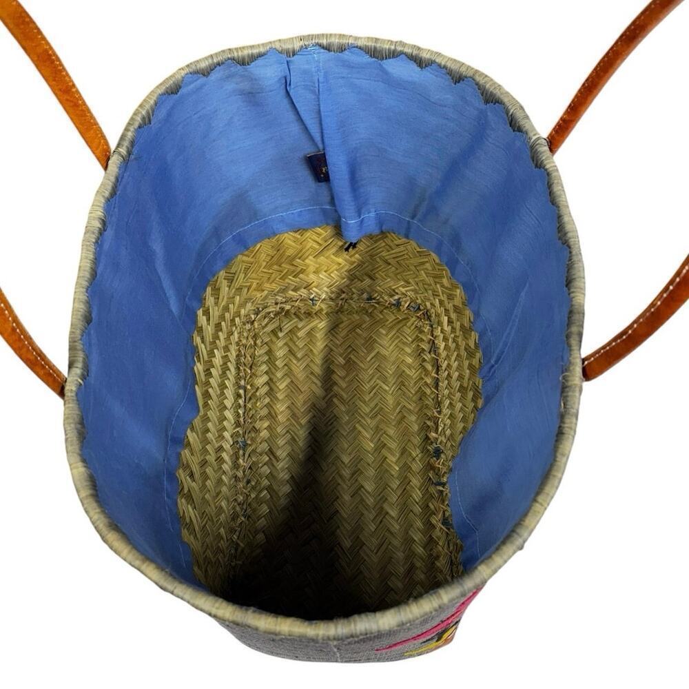 Le Comptoir De La Plage "Madagascar" Woven Raffia Blue/Pink Flamingos ExL Tote - Picture 16 of 16
